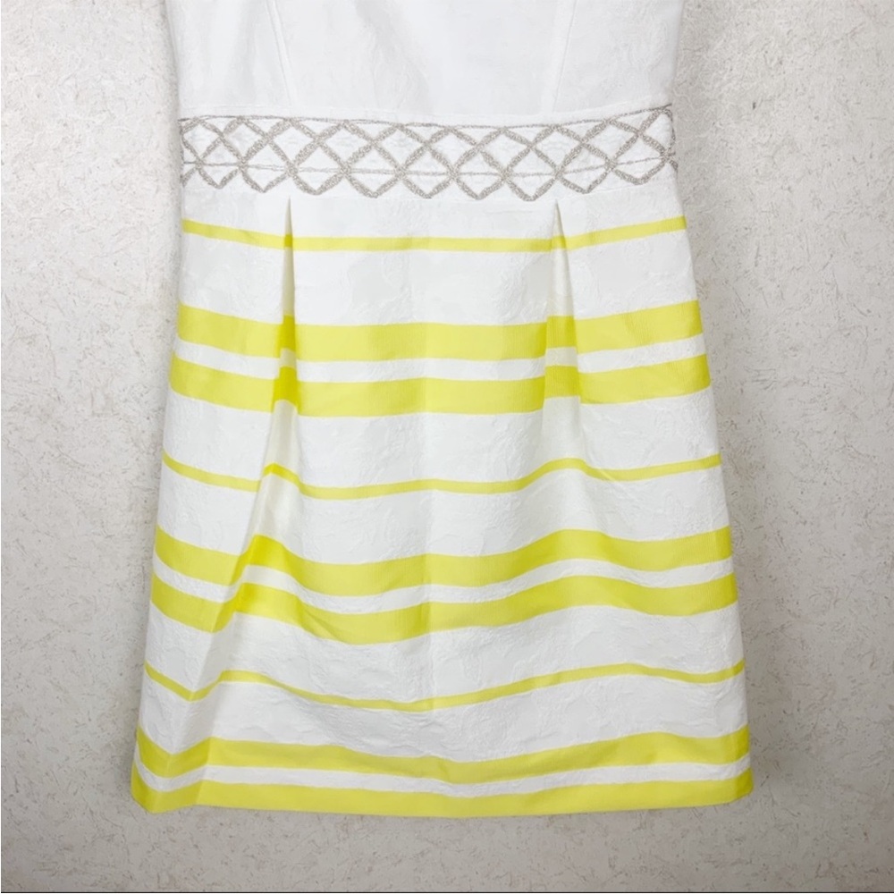 NWT $320 Laura Bernal One-Shoulder White and Yellow Striped Dress - Picture 7 of 14